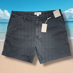 NWT Madewell Chino Shorts Mens 35 Dark Gray Coolmax Stretch Flex 7" Inseam 35x7